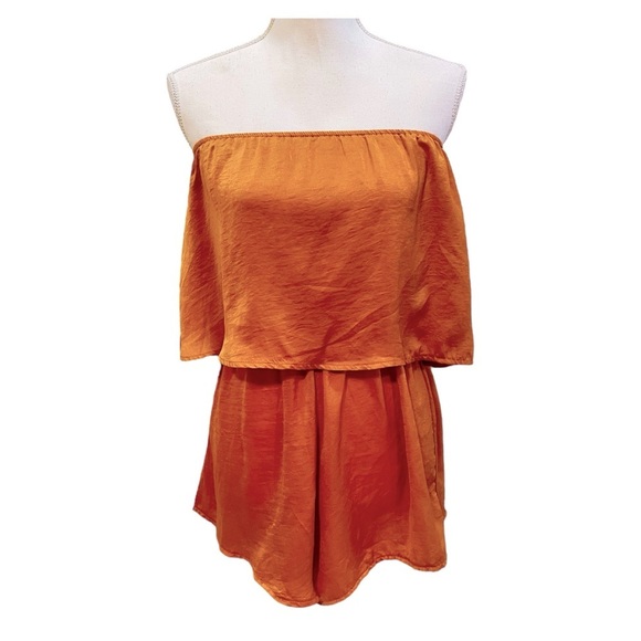 Princess Polly Strapless Orange Satin Romper Size 4 - Picture 1 of 7